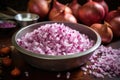 stainless steel bowl filled with finely chopped onions