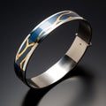 Stainless Steel Bracelet With Subtle Blue And Gold Accents