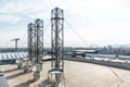 Stainless steel chimneys and baffles on the roof of the building Royalty Free Stock Photo