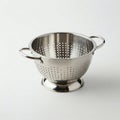 Stainless steel colander isolated on white background front view Royalty Free Stock Photo
