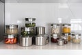 stainless steel containers with easy-to-read labels, for modern and stylish food storage