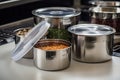 stainless steel containers with easy-to-read labels, for modern and stylish food storage