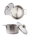 Stainless steel cooking pot pan isolated over white background Royalty Free Stock Photo