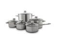 Stainless steel cooking pot, pans isolated on white background, clipping path Royalty Free Stock Photo