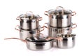 Stainless steel cooking pots Royalty Free Stock Photo