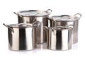 Stainless steel cooking pots Royalty Free Stock Photo