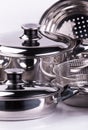 Stainless steel cooking pots Royalty Free Stock Photo