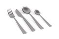 Stainless steel cutlery set - fork, knife, spoon and teaspoon isolated on white background
