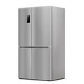 Stainless Steel Double Door Refrigerator. Side View . Realistic 3d rendering. American Style Fridge. Isolated vector illustration Royalty Free Stock Photo