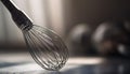 Stainless steel egg beater mixing fresh ingredients generated by AI