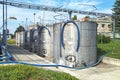 Stainless steel ethanol storage tanks. Ground storage.