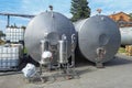 Stainless steel ethanol storage tanks. Ground storage.