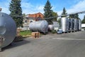 Stainless steel ethanol storage tanks. Ground storage.