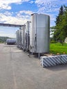 Stainless steel ethanol storage tanks. Ground storage.