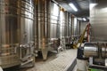 Stainless steel fermentation tanks for Cabernet wine in Carignan de Bordeaux, France Royalty Free Stock Photo