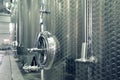 Stainless steel fermenters used to make wine Royalty Free Stock Photo
