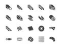 Stainless steel flat glyph icons set. Metal sheet, coil, strip, pipe, armature vector illustrations. Black signs Royalty Free Stock Photo