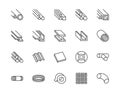 Stainless steel flat line icons set. Metal sheet, coil, strip, pipe, armature vector illustrations. Outline signs for Royalty Free Stock Photo