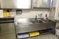 Stainless steel furniture of an industrial kitchen with the larg