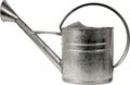 Stainless steel garden watering can on a white background