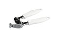 Stainless steel garlic press, with plastic handler, isolated on white Royalty Free Stock Photo