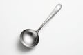 Stainless steel ladle top down flat lay with the bowl centered on white Royalty Free Stock Photo