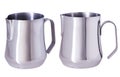 Stainless Steel Milk Pitcher/Jugs. Foaming Jug. Latte art for barista. Royalty Free Stock Photo
