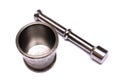 Stainless steel mortar and pestle Royalty Free Stock Photo