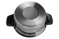 Stainless steel pan, turned upside down, on a white background Royalty Free Stock Photo