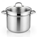 Stainless steel pasta pot with built in strainer isolated on white background Royalty Free Stock Photo