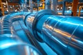Industrial Engineering: Modern Metallic Pipes in a High-Tech Facility Generative AI Royalty Free Stock Photo