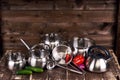 Stainless steel pots Royalty Free Stock Photo