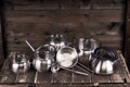 Stainless steel pots Royalty Free Stock Photo