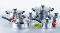 Stainless steel pots and pans Royalty Free Stock Photo