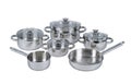 Stainless steel pots and pans Royalty Free Stock Photo