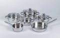 Stainless steel pots and pans Royalty Free Stock Photo