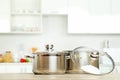 Stainless steel pots Royalty Free Stock Photo