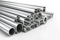 Stainless steel profiles and tubes on white background Royalty Free Stock Photo