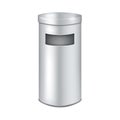 Stainless steel round dustbin vector mockup. Blank metal dust bin realistic mock-up. Garbage container, trash can template