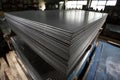 Stainless steel sheets deposited in stacks Royalty Free Stock Photo