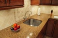 Stainless steel sink in a remodeled kitchen Royalty Free Stock Photo