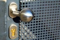 Stainless steel sphere shaped door knob and hadle of exterior gate and door Royalty Free Stock Photo