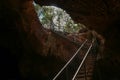 Stainless steel staircase in the cave. Stainless steel staircase to GOA BANGKANG PRABU cave, a bat cave on Lombok island, Royalty Free Stock Photo