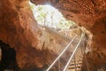 Stainless steel staircase in the cave. Stainless steel staircase to GOA BANGKANG PRABU cave, a bat cave on Lombok island, Royalty Free Stock Photo