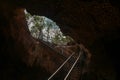 Stainless steel staircase in the cave. Stainless steel staircase to GOA BANGKANG PRABU cave, a bat cave on Lombok island, Royalty Free Stock Photo