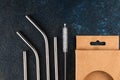 Stainless steel straws for reusable and reduce the use of plastic straw. Reduce plastic waste in environment. Eco Royalty Free Stock Photo