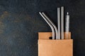 Stainless steel straws for reusable and reduce the use of plastic straw. Reduce plastic waste in environment. Eco Royalty Free Stock Photo