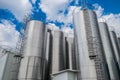 Stainless steel tanks at a food processing plant top view Royalty Free Stock Photo