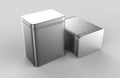 Stainless steel or tin metal shiny silver box container Isolated on white background for mock up and packaging Design. 3d r Royalty Free Stock Photo