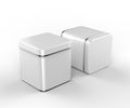 Stainless steel or tin metal shiny silver box container Isolated on white background for mock up and packaging Design. 3d r Royalty Free Stock Photo